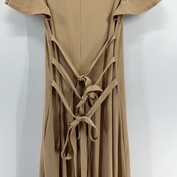 Vintage John Kloss Tan Short Sleeve V-Neck Tie Waist Maxi Dress Size 8 - Picture 3 of 6